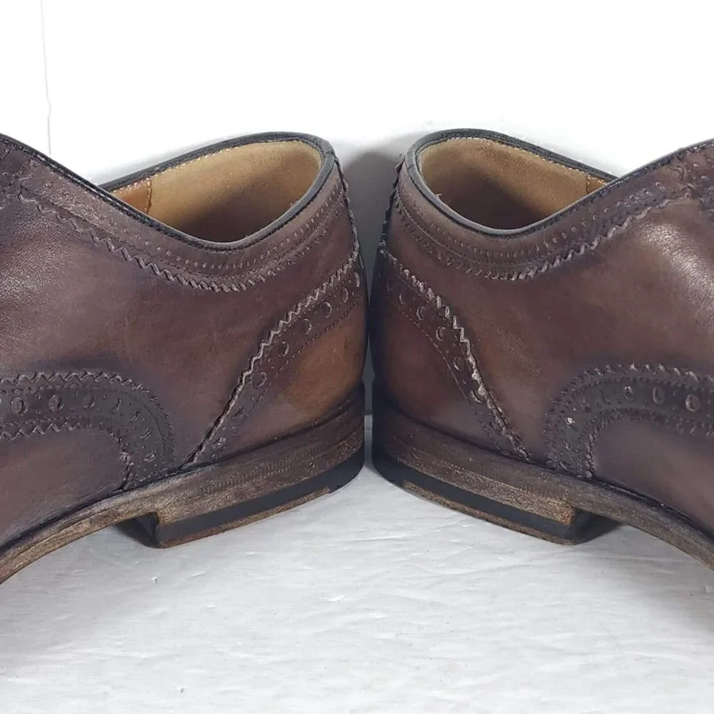 GUCCI Men's US7,5 Leather Brown Cap Toe Wingtip derby Oxfords Dress Shoes Italy